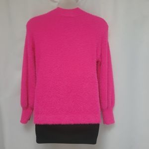 Chicos Eyelash Sweater Hot Pink Soft fuzzy Long Sleeve Mock Neck Size 1 Med